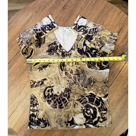 VTG Neiman Marcus Exclusive Brown Black V Neck Pullover Silk Blend Top Sz Medium - Picture 5 of 6